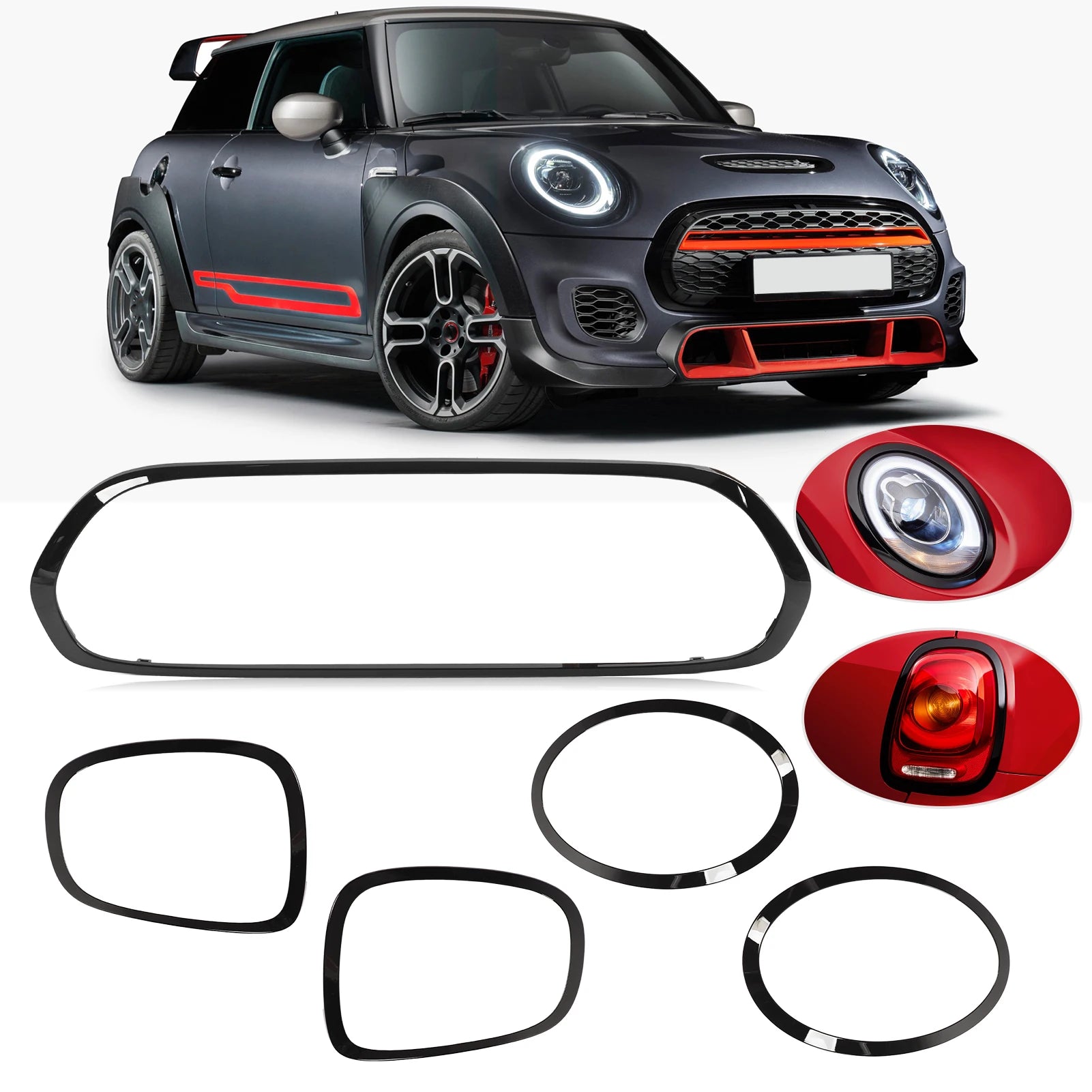 Mini Cooper S JCW 2014+ black headlight, taillight and grill surround