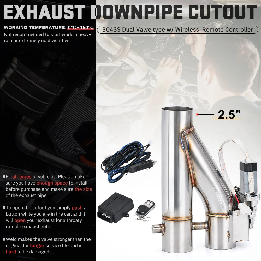 Dual-Valve Electric Exhaust: Universal Stainless Steel 2.0"/2.25"/2.5"/3"