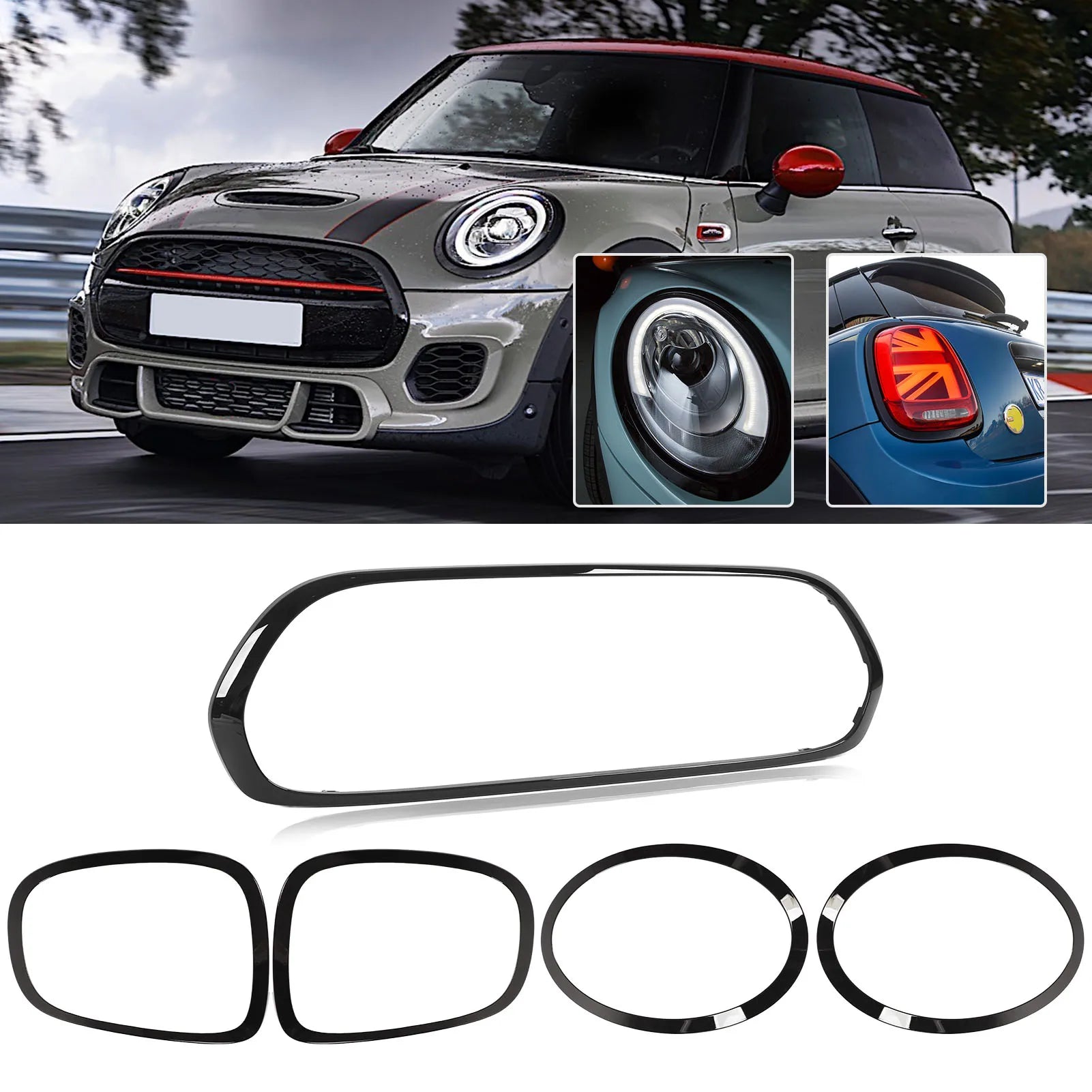 Mini Cooper S JCW 2014+ black headlight, taillight and grill surround