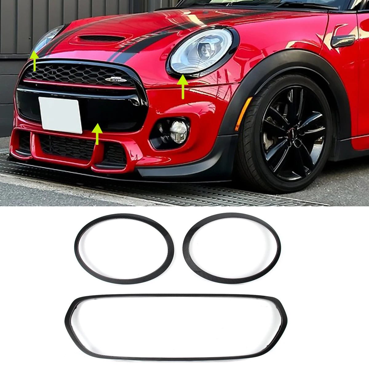 Mini Cooper S JCW 2015-2021 Carbon Fiber Look Headlight, Taillight and Radiator Grill Surround